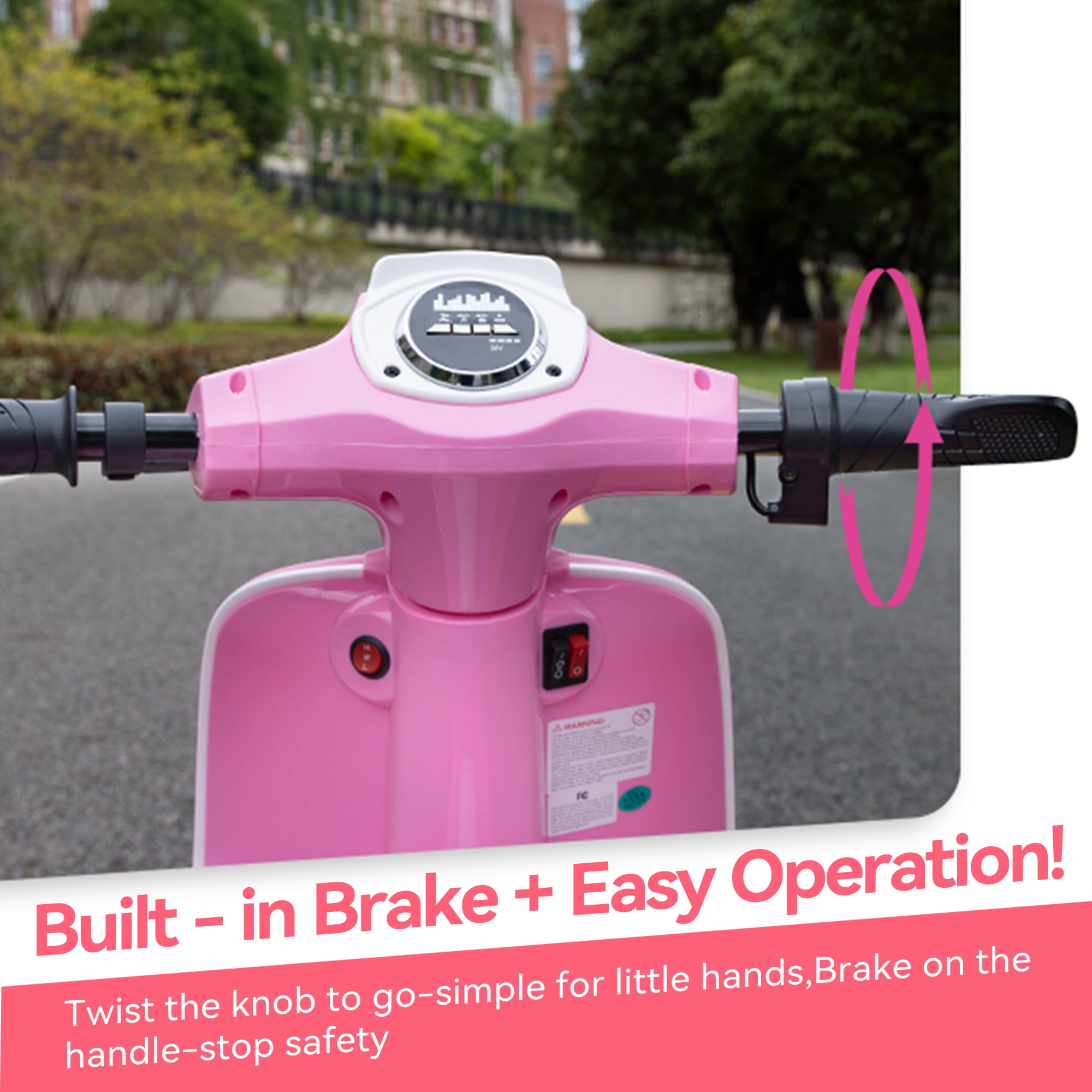 ORFELD 24V  Dirt Bike, Kids Electric Motorcycle, Retro-Style Ride-On Toy for Ages 8-15, 14MPH Max Speed, LED Lights & Music, All-Terrain Tires, Pink