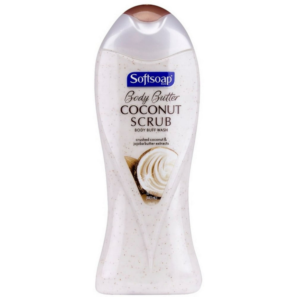 Softsoap Body Butter Coconut Scrub, Body Buff Wash 15 oz (Pack of 2