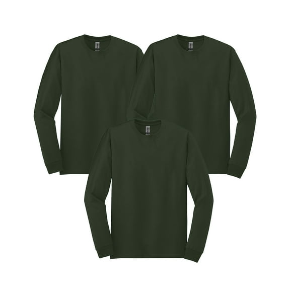 Gildan Men's Heavy Cotton Long Sleeve T-Shirt, Crew Neck Classic Fit Tee, Forest, 3-Pack, S