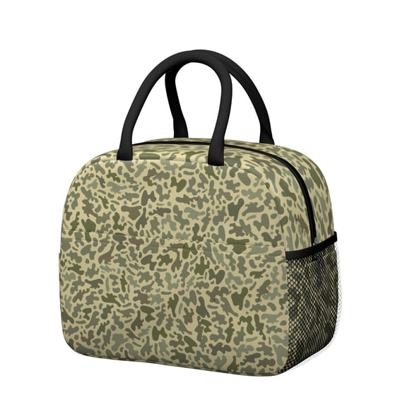 Insulated Lunch Bag for Women, Floral Print Oxford Fabric Lunch Box, Leakproof Thermal Cooler Tote for Work, School & Picnic, Camo, Camouflage Print