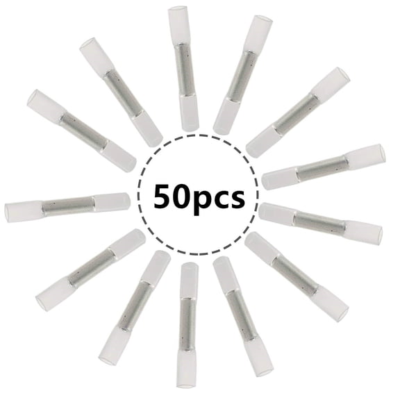 50PC 26-24AWG White Wire Butt Splice Connectors Heat Shrink Waterproof Terminals