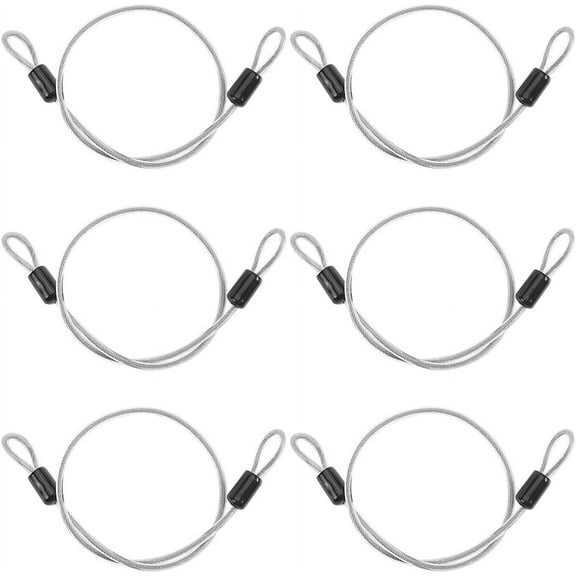 6PCS Safety Cable Lock 19.7 Inch Stainless Steel Wire Heavy Duty 4mm Dia Coated Security Multifunctional Wire Ropes with Double Loop for Luggage Bicycles Outdoor Gate Doors Fences Gray