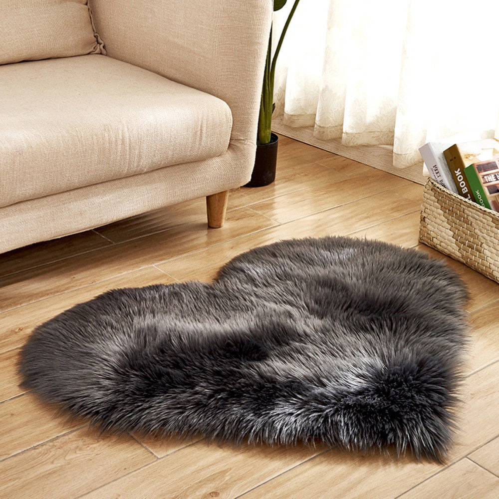 Heart Shaped Fluffy Area Rug Shaggy Floor Mat Fur Home Bedroom Hairy Carpet 