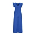 thumbnail image 3 of Women Jumpsuits & Playsuits Elegant V Neck Ruffle Sleeve Romper Loose Pleated Dungarees Wide Leg Graffic Bib Overalls Summer Baggy Sleeveless Playsuit Straight Pants, 3 of 5
