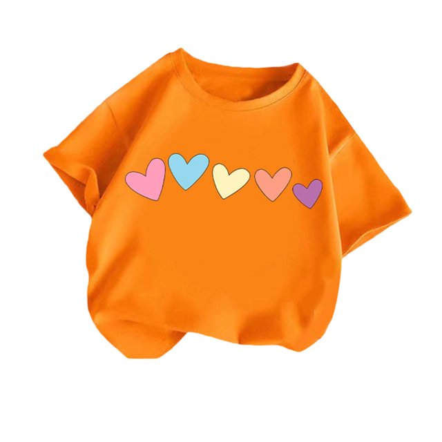 Blusas y camisas de manga corta con cuello redondo para niños pequeños, camisetas de moda con estampado de cuello redondo, blusa de manga corta para niña