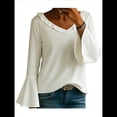 thumbnail image 2 of Blusa de Mujer con Volantes, Mangas 3/4, Cuello en V, Informal, para Negocios, y Verano S, 2 of 6