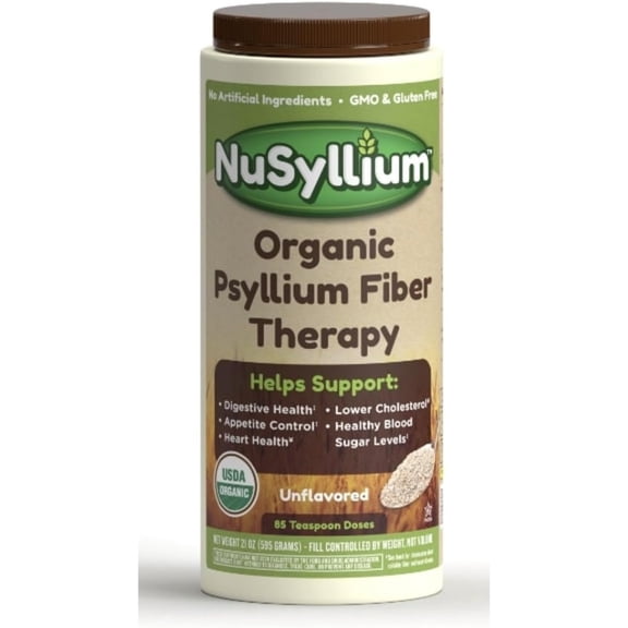Nusyllium Organic Psyllium Husk Powder, Unflavored, Non-GMO, Gluten-Free, 21oz, 85 Servings
