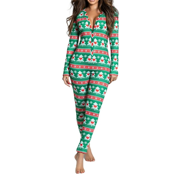 Avamo Women Bodycon Pajamas Long Sleeve Romper V Neck Jumpsuit Comfy Sleepwear Party Nightwear Green M