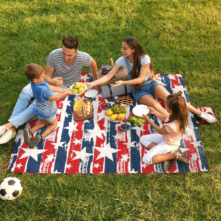 Tirrinia Extra Large Waterproof Picnic Blanket Portable Beach Mat for Family USA Stars 70 x 80