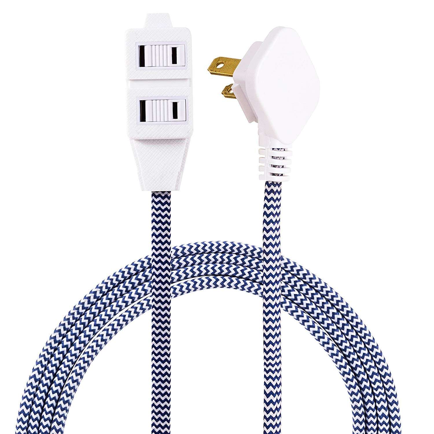 Cordinate Designer 3Outlet Extension Cord, 2Prong Power Strip, Extra Long 8 Ft Cable with Flat