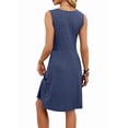 thumbnail image 6 of Women'S Twist Front V Neck Ruffle Summer Dress Elegant Sleeveless Club Party Tunic Bodycon Mini Dresses Navy Blue S, 6 of 9