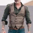 thumbnail image 2 of XIAONU Men's Suede Vest Slim Fit V Neck Buttoned Pocket Pullover Top Vintage Retro Party Wear Waistcoat, 2 of 6