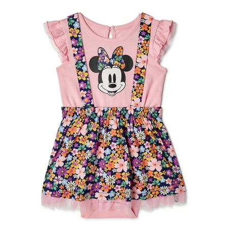 Disney Minnie Mouse Baby Girl Pinafore Dress & Bodysuit, 2 Piece Set, Sizes 0/3-24 Months