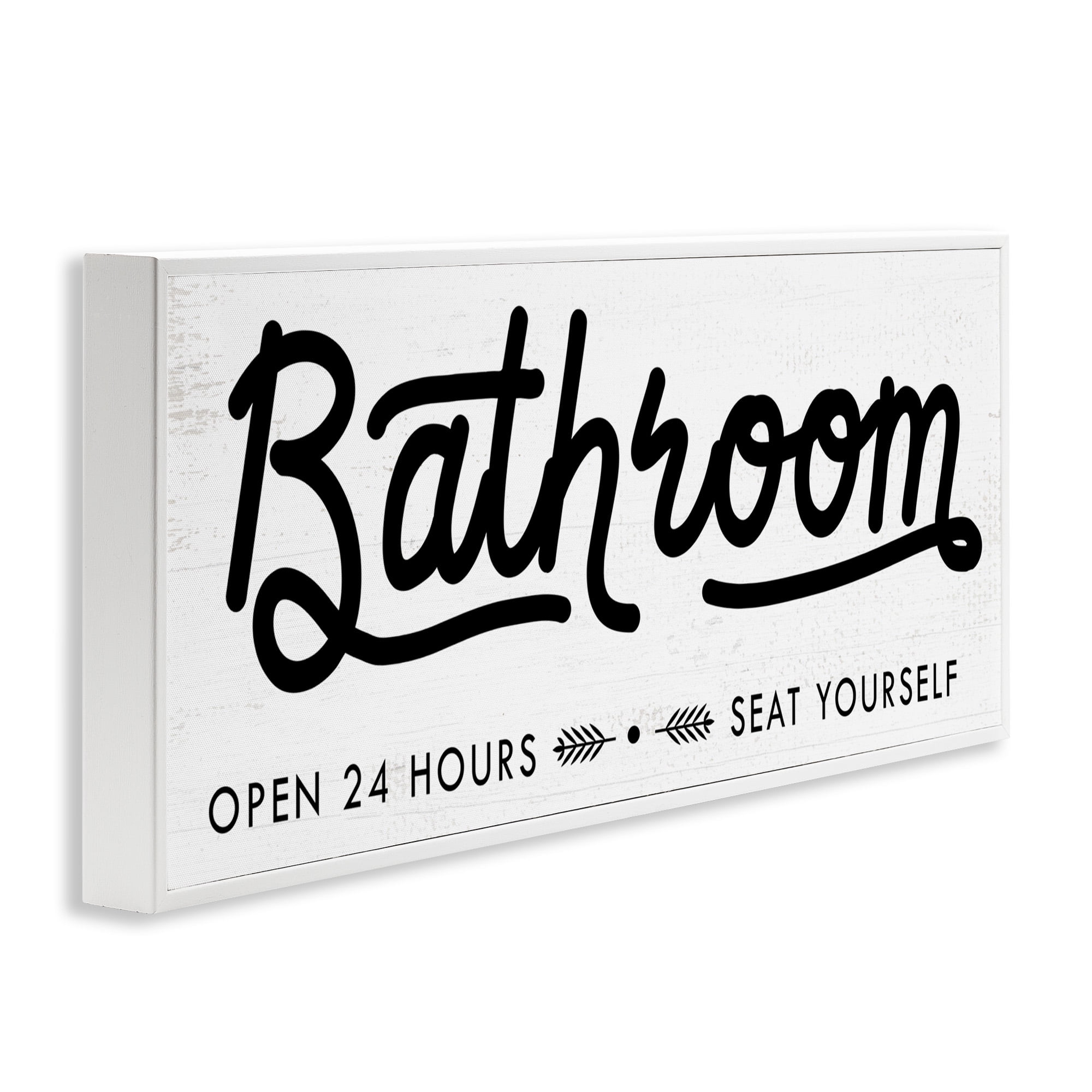 Stupell Industries Seat Yourself Bathroom Sign Typography Painting White Framed Art Print Wall Art, 30 x 13