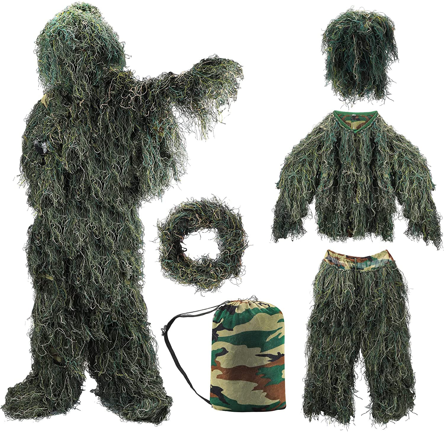 Ghillie Suit for Men,Adult 3D Leafy Camouflage Ghillie Suit Youth Outdoor Woodla 