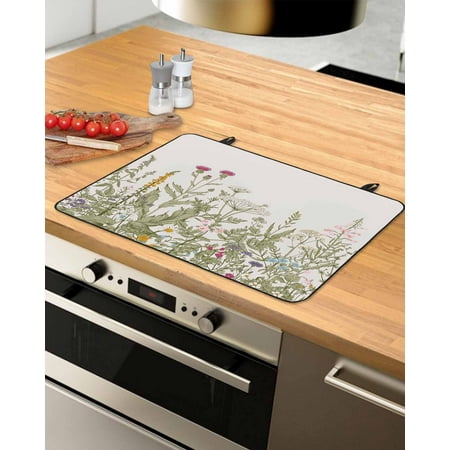 

Vintage Botanical Stove Top Covers for Electric Stove Heat Insulation Fireproof Glass Cooktop Cover Counter Top Glass Stove Cover 31 x24 Spring Floral Summer Herb Flowers Rustic
