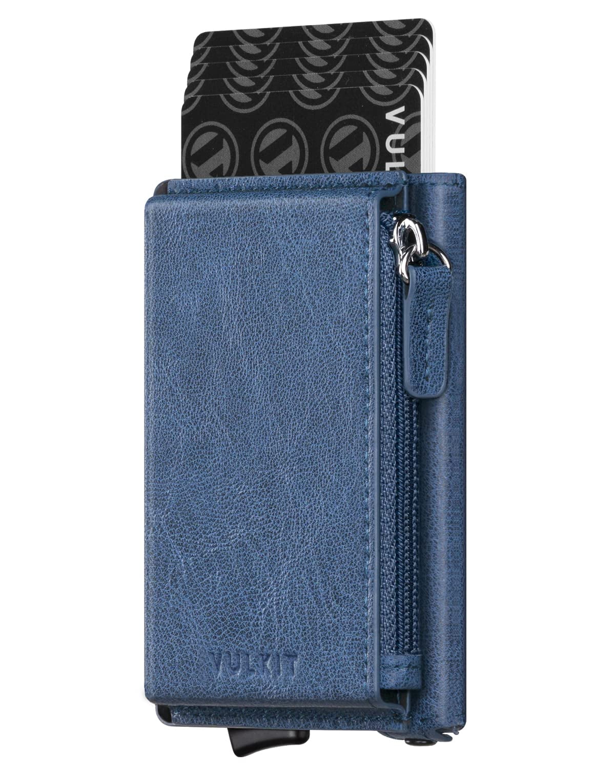 VULKIT Credit Card Holder with Leather Zipper Pocket Pop up wallet RFID
