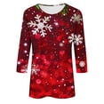 thumbnail image 5 of asdoklhq Christmas Shirts for Women Christmas Glitter Print Round Neck 3/4 Sleeve T-Shirt Top Red 2X, 5 of 5