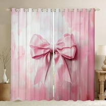 Manfei Vintage Pink Bowknot Black Out Curtains, Oil Printing Artwork Curtains Pack of 2 (42x63 Each), Teens Girls Kids Bedroom Curtains, Black Out Curtains Home Decor