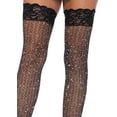 thumbnail image 2 of Leg Avenue Womens Stay-Up Lace Top Lurex Shimmer Fishnet Thigh Highs, O/S, Black, 2 of 3