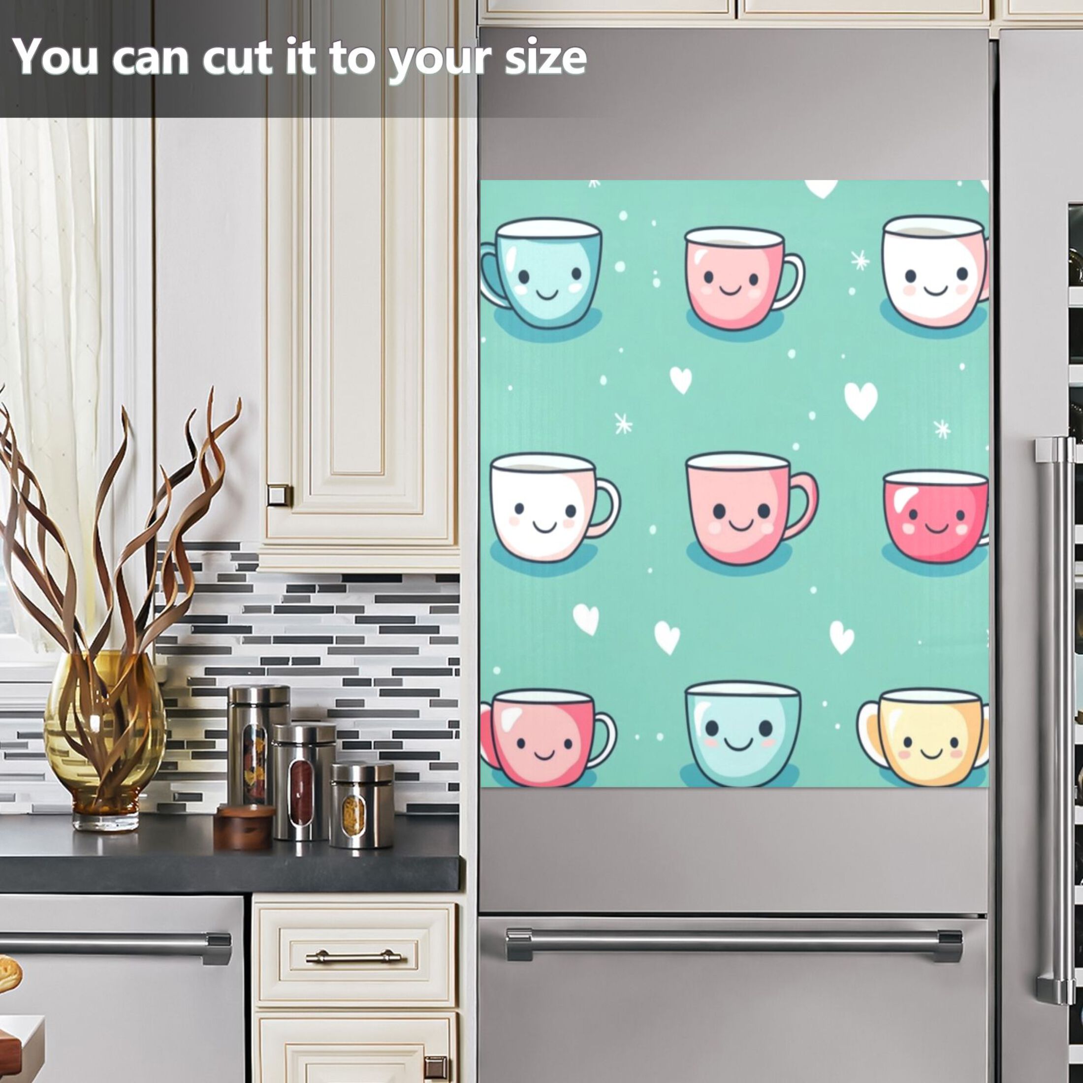 Dishwasher Magnetic Sticker 23x26 Inch Refrigerator Magnetic Sticker Washing Machine Magnetic Sticker Kitchen Panel Magnetic Sticker Home Decor Colorful Cute Cartoon Teacups