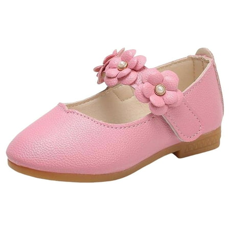 eileial Girls Dress Shoes Toddler Flower Girl Low Heels Mary Jane Flat for School Uniform Wedding(Pink 7-8 Years)