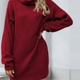 thumbnail image 2 of SSKDBFJG Women's Turtleneck Sweater-Oversized Sweater Loose Pullover Knit Dress(Burgundy) M, 2 of 4