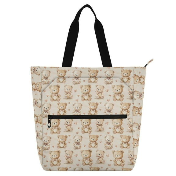 WOBOGO Brown Lovely Teddy Bear Tote Bag for Students Birthday Gifts for Book Lovers Can be Used for Piano Lesson Pack Field Trips