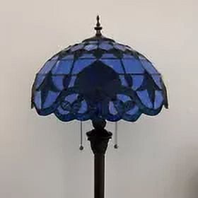 Tiffany Floor Lamp Blue Stained Glass Baroque Style Lavender Metal Base LED Bulbs Included for Living Room Bedroom 16"D*16"W*64"H