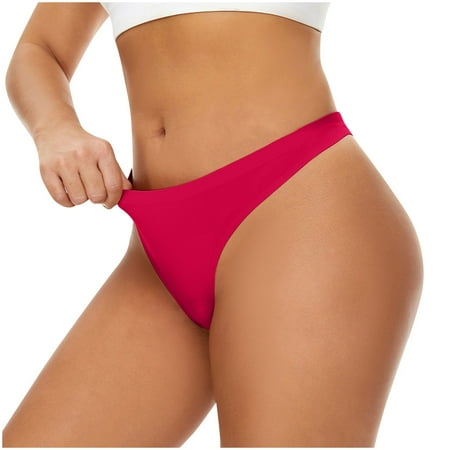Ashirexll Thongs for Women  Silk Underwear for Women Solid Color Seamless No Show Stretch Thong Panties Red S