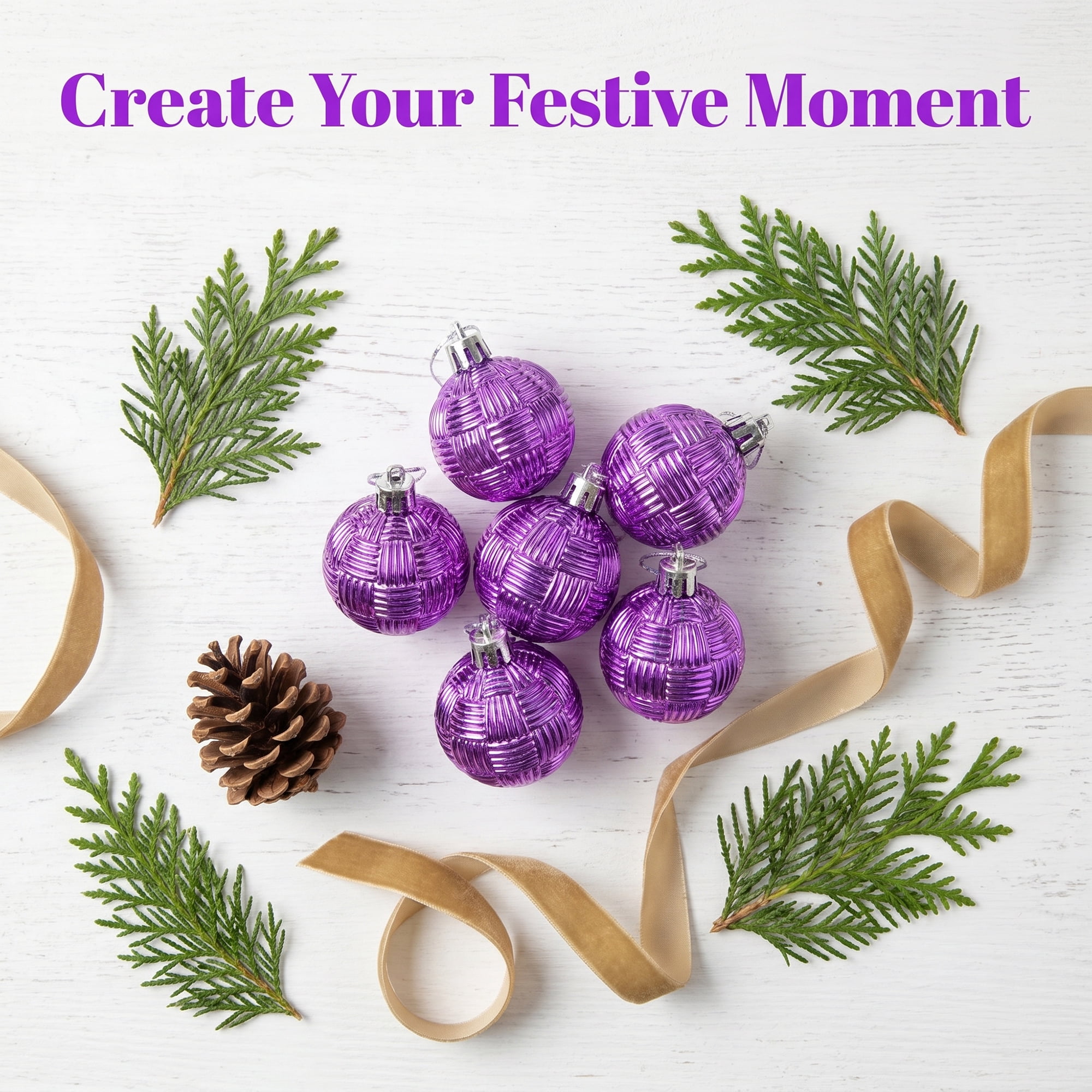Unique Bargains 6Pcs Woven Texture Balls Mini Decorative Spheres Orbs Purple 1.6"