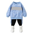 thumbnail image 4 of Conjunto de sudadera con capucha para niños, estampado de letras, suave, respetuoso con la piel, ecológico, 2 piezas, para uso diario, al aire libre, azul, 90 cm/35,43 pulgadas, 4 of 14