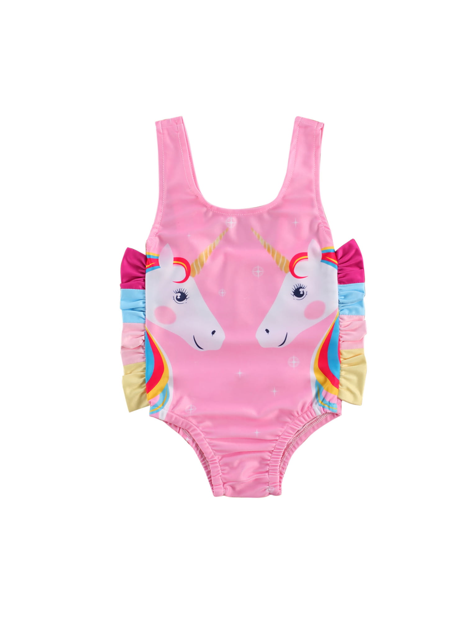 Newborn Baby Girl Pink Unicorn Swimwear Sleeveless Ruffle One Piece Swimsuit Holiday Beachwear 