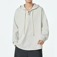 thumbnail image 2 of Drawstring Hoodies for Men Front Criss Cross Loose Casual Hooded Sweatshirt Plain Pullover Tops Fall Winter Spring (M, Beige), 2 of 5