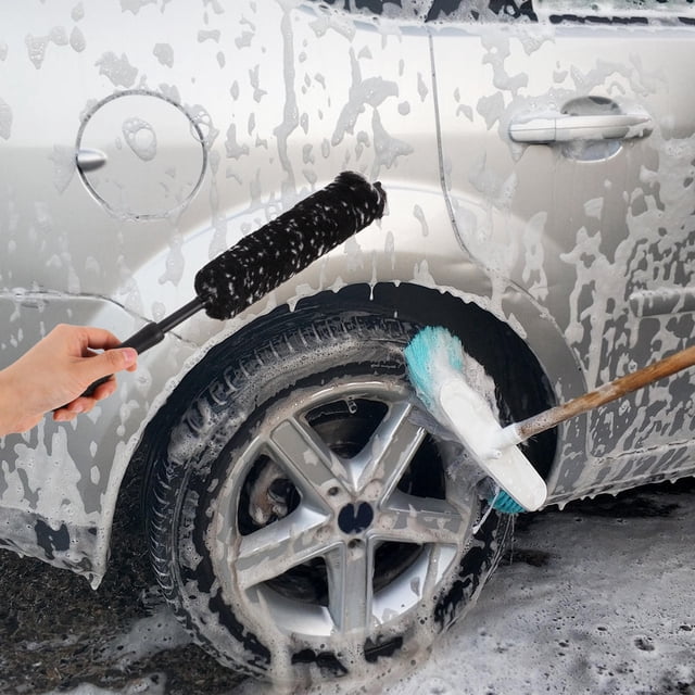 RUNROTOO 2Ud Cepillo Para Llantas Y Con Mango Multicolor Para Limpieza Eficiente De Autos