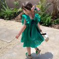 thumbnail image 3 of Toddler Baby Girl Summer Ruffle Sleeve Princess Dress Party Kids Clothes Dresses Solid Color, 3 of 8