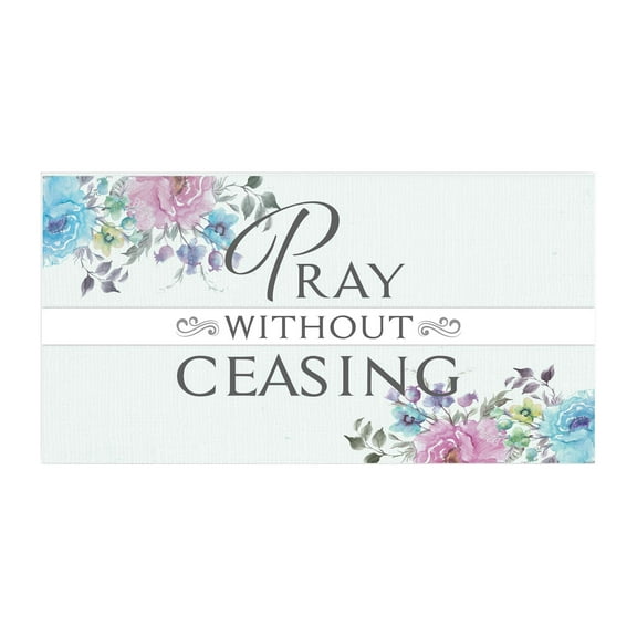 Pray Without Ceasing Lilac Blue Floral 20 x 10 Wood Wall Sign Plaque