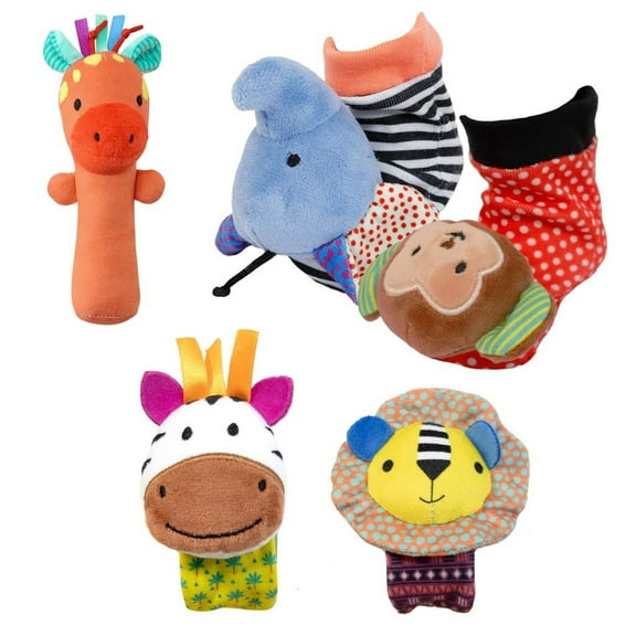 The Peanutshell Safari 5-Pc Wrist & Sock Baby Rattle Set Baby Toys Baby Shower Gifts