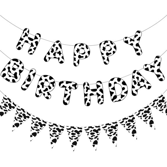 Cow Happy Birthday Bunting Banner with Cow Print Pennant Banner, Farm Cow Print Birthday Party Supplies, Barnyard Western Cowboy Cowgirl 1st 2nd 3rd Birthday Party Decor