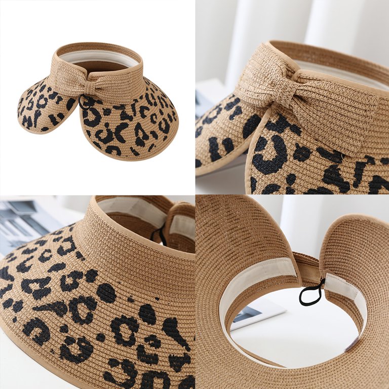 Leopard Print Straw Hats with Bow Knot Wide Brim UV  display picture 3