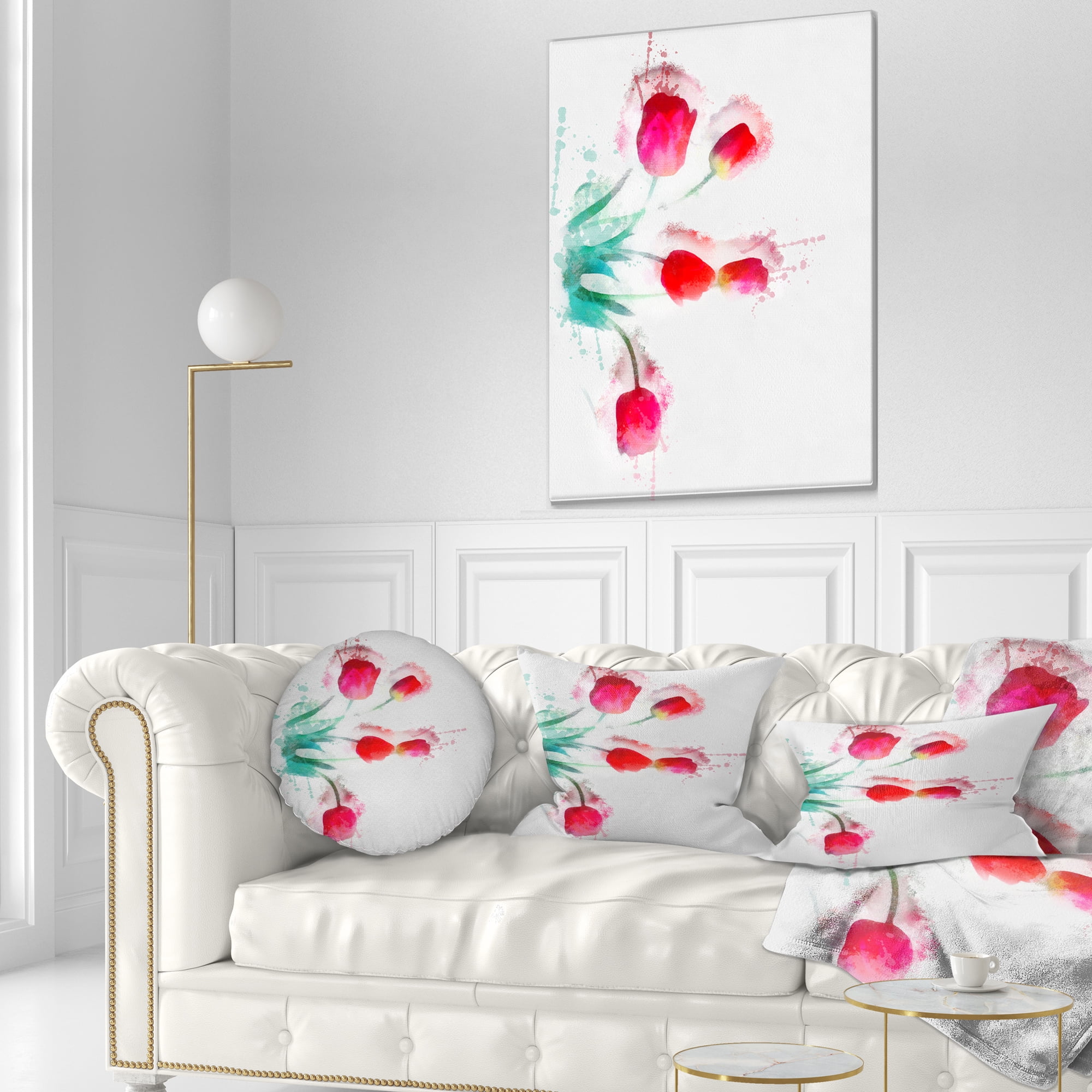 Designart Bunch of Red Tulips Watercolor - Floral Throw Pillow - 12x20