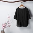 thumbnail image 4 of Blusa vintage de lino y algod贸n de verano para mujer, camiseta de media manga con cuello redondo Irfora  Negro/Extragrande, 4 of 7
