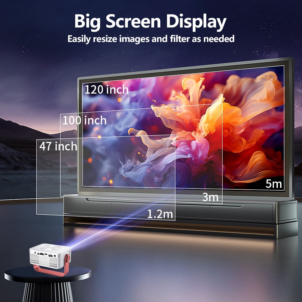Mini Projector with WiFi , Native 1080P Projector , Projectors for Outdoor Movies Home Theater Built-in Speaker Android11 Dual WiFi6 Allwinner 1080p Compatible with iPhone/Android/PS4/Laptop