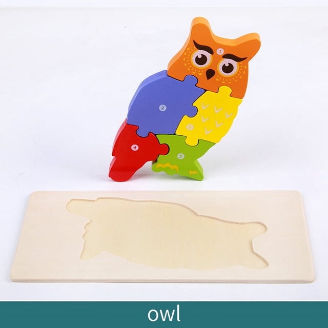 Juguetes educativos cognitivos de madera para educación temprana para niños, rompecabezas estéreo 3D con formas de animales de madera que se acumulan y combinan