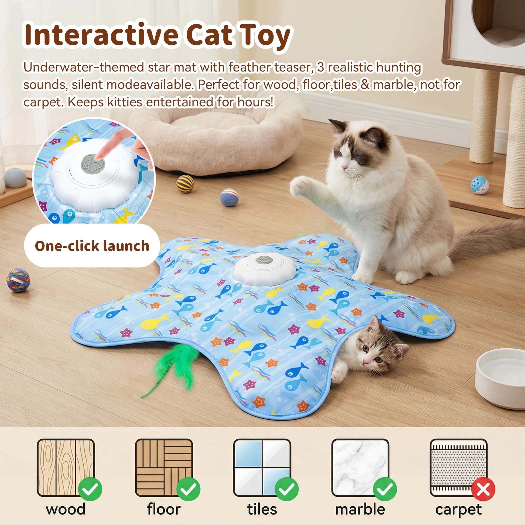 Cat Toys For Indoor Cats  Rechargeable Interactive With Touch-activated And Seek Fluttering Mouse Squeaker Bored Adult Blue