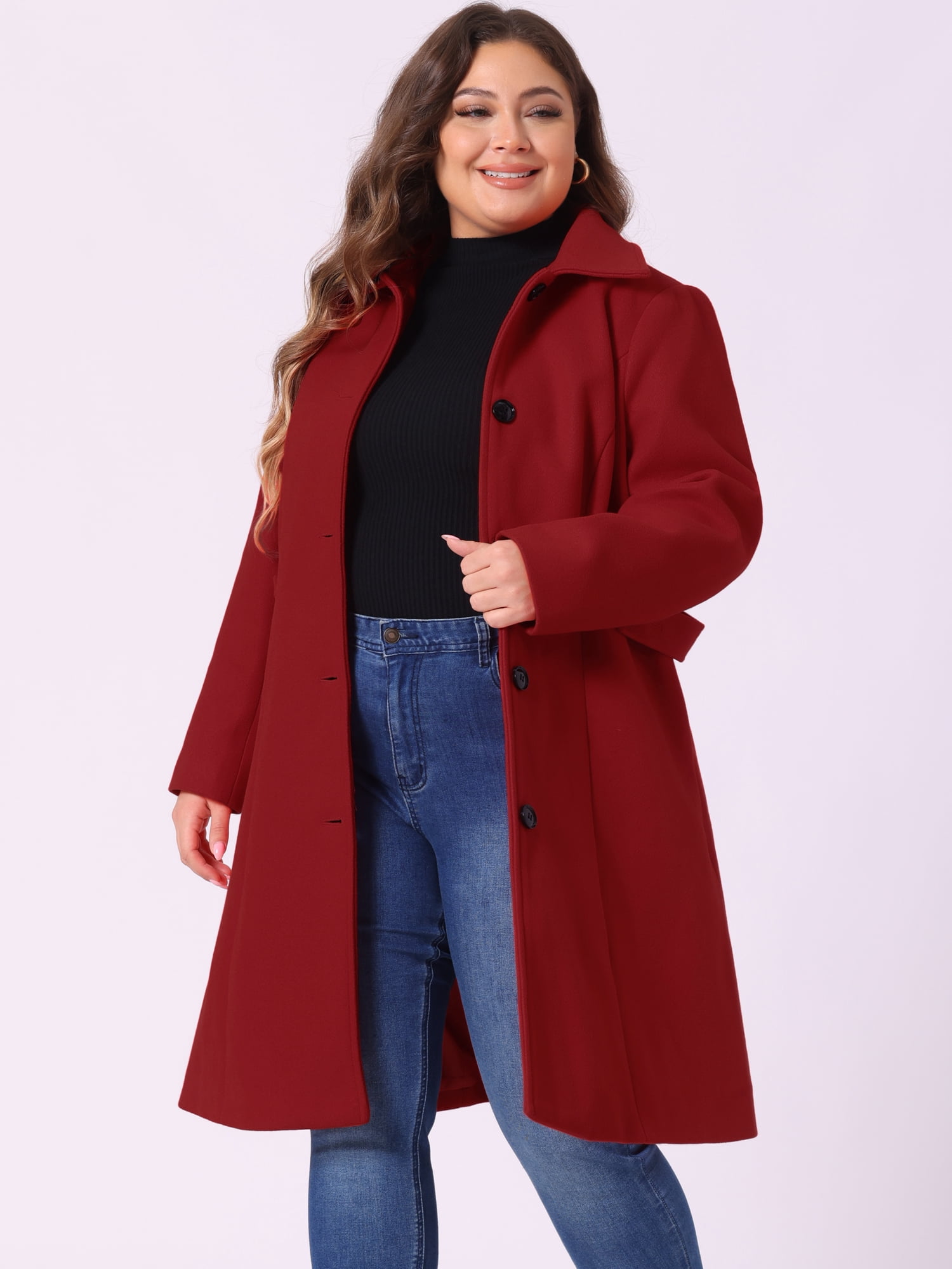 DARING DIVA Women's Plus Size Long Sleeve Utility Overcoat 4X Dark Red