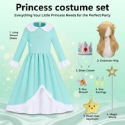 G*irls Halloween Princess Dress with Accessories, Blue Princess Dress with Wig Wand Crown Earrings and Star Earrings