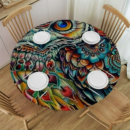 

BCIIG Owl Flowers Psychedelic Art Round Tablecloth | Stain-Resistant Washable | Ideal for Indoor and Outdoor Use | 100% Polyester Fiber Waterproof Tablecloth 42 -46
