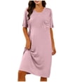 thumbnail image 3 of Taqqpue Cotton Nightgown for Women Solid Color Long Sleepshirts Short Sleeve Full Length Nightshirt Casual Loungewear for Women, 3 of 10
