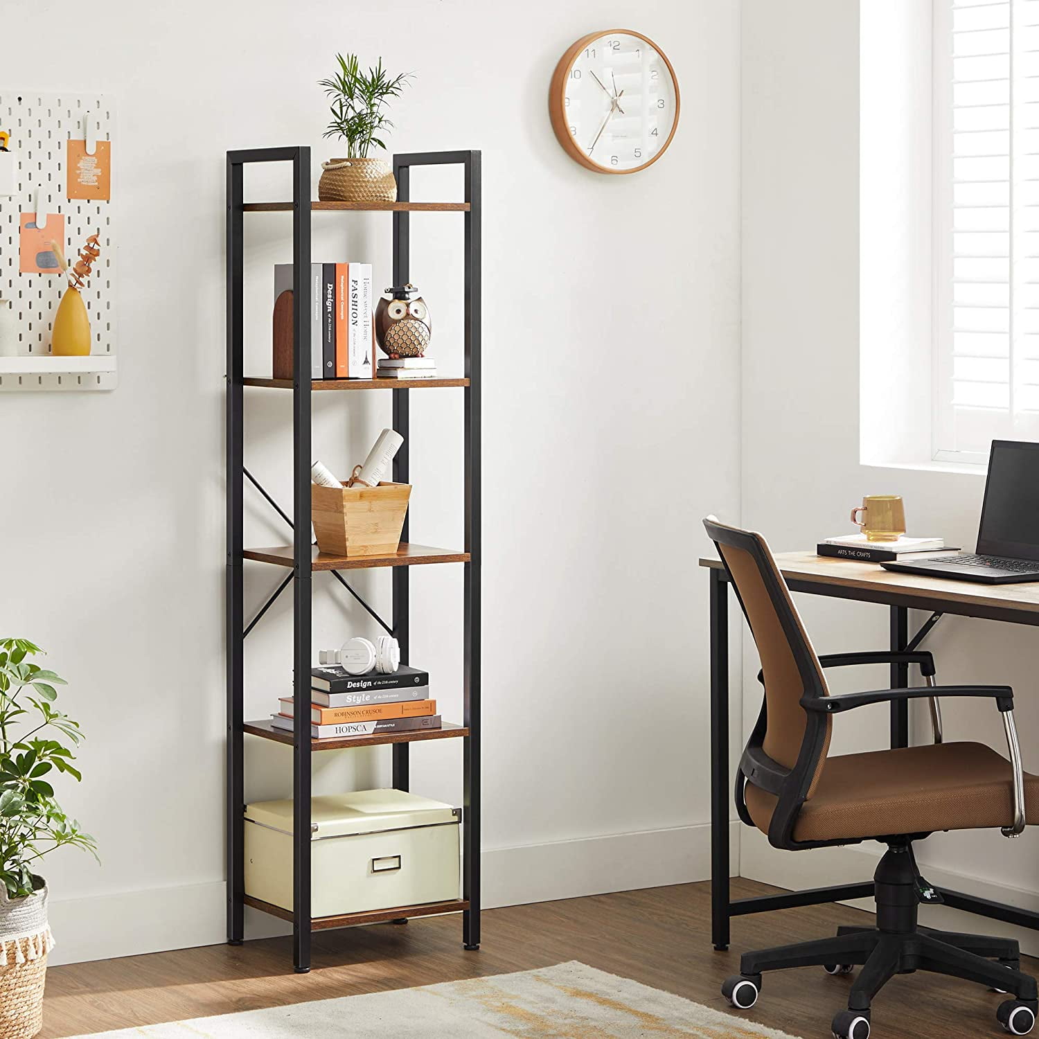 Private Jungle 5-Tier Bookshelf, Industrial Bookcase and Storage Rack, Wood Look Accent Furniture with Metal Frame,Rustic Brown Private Jungle 5-Tier Bookshelf, Industrial Bookcase and Storage Rack, Wood Look Accent Furniture with Metal Frame,Rustic Brown